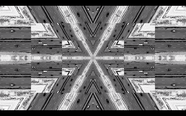 Pictures of roads running inward toward a centre point, overlaid on top on one another